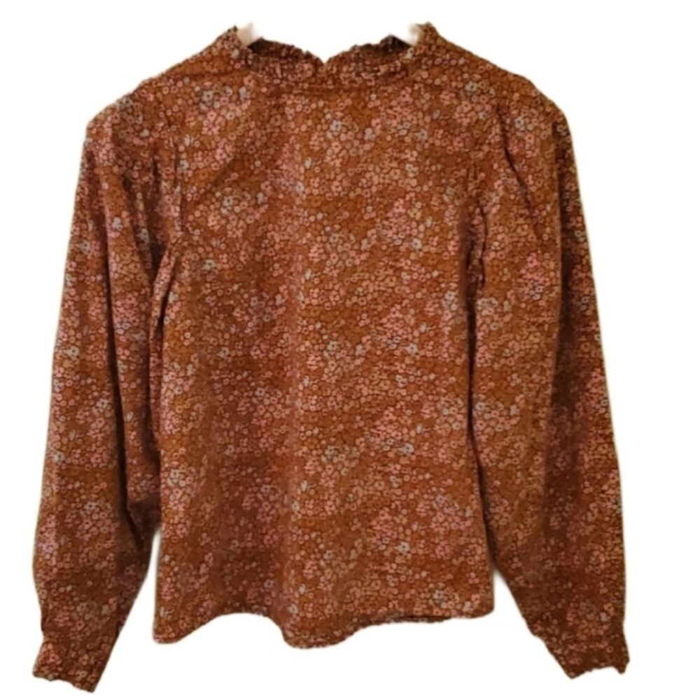 Universal Thread Brown Floral Ruffle Collar Top - Picture 11 of 11